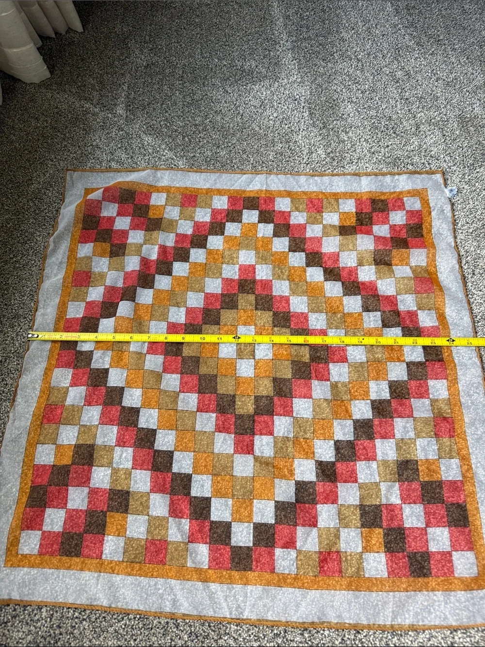 Vintage Scarf – Orange, Red & Brown Geometric Checkerboard Chiffon